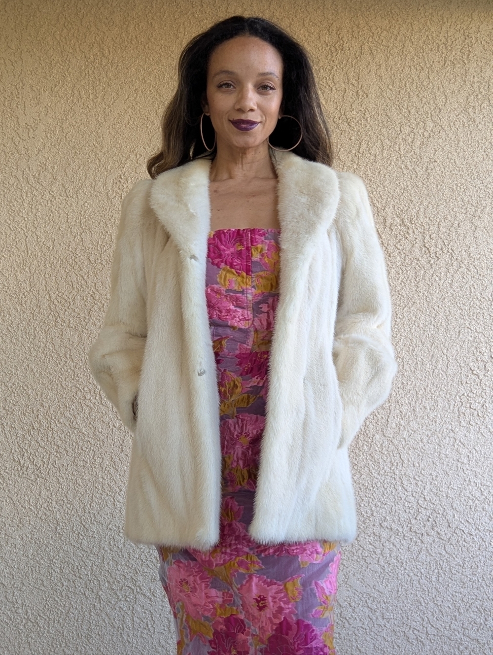 Vintage White Ivory Mink Fur Jacket 1980s Shawl Collar Estate Coat S/M 44” Bust